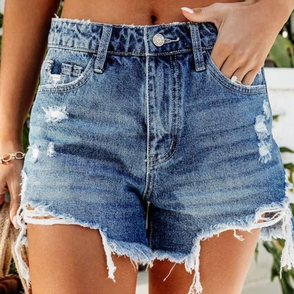 Rewash Pants - REWASH Distressed Blue Super High-Rise Jean Womens Shorts SIZE 5/27